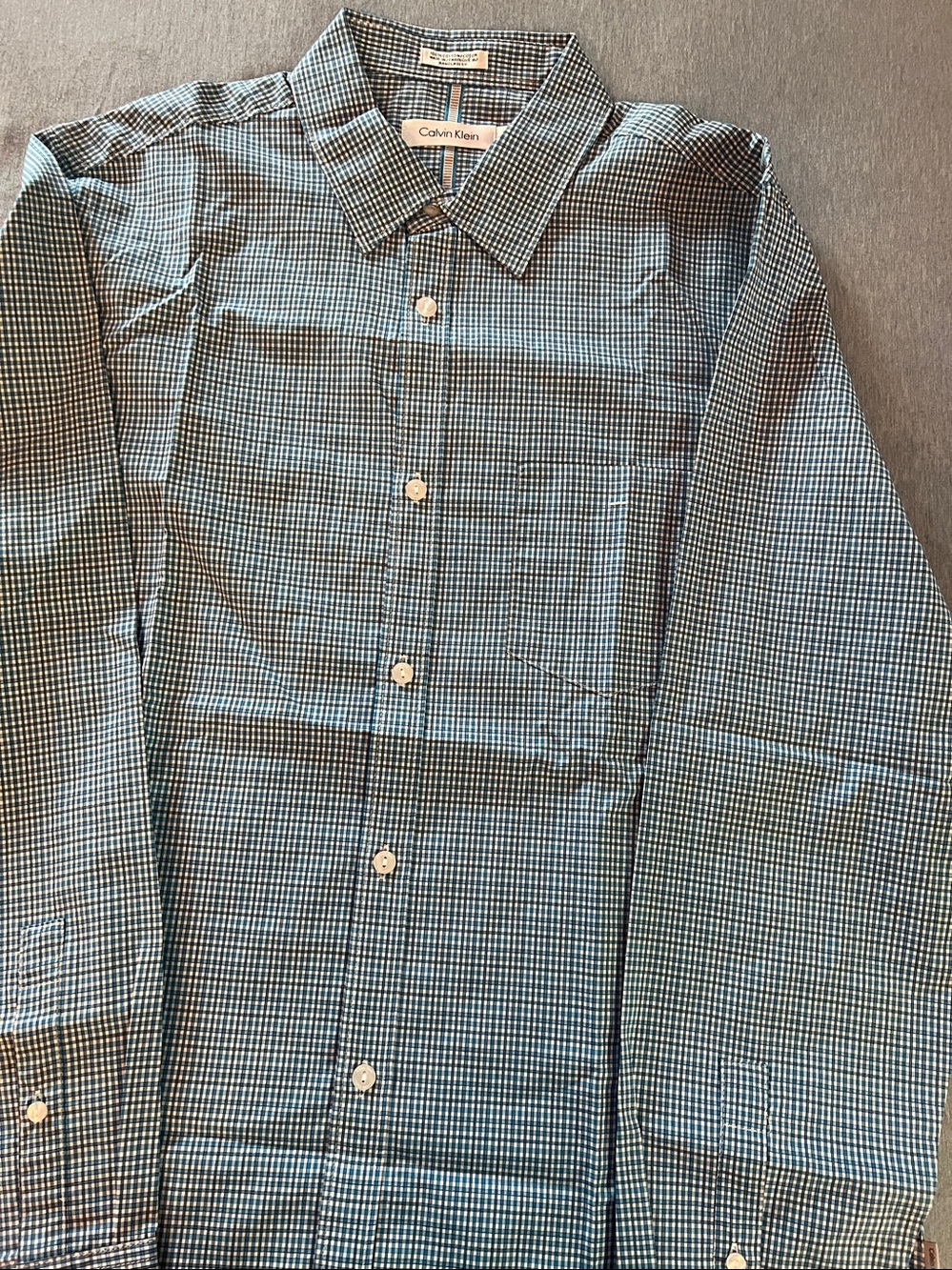 Calvin Klein Blue and White Checked Dress Shirt